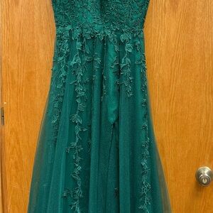 Emerald Green Floral Lace Sparkle Prom Dress - Size 8